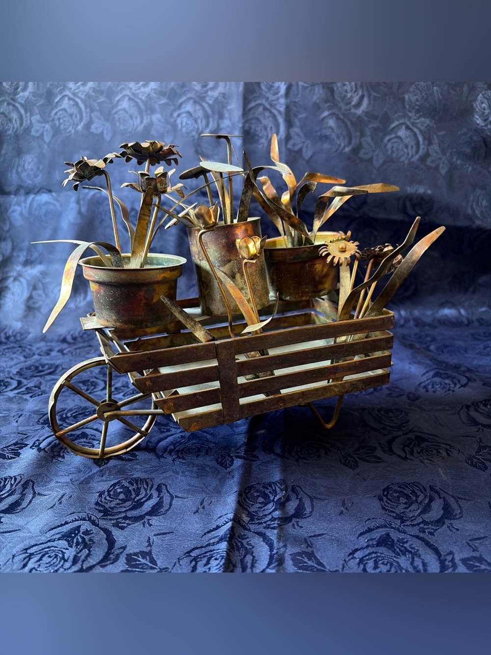 VTG Folk Art Copper Flower Cart-MCM